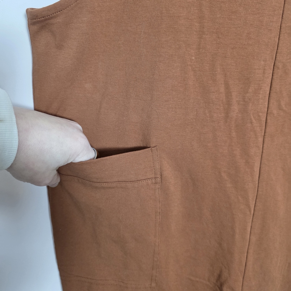 Quince Maternity Jumpsuit Medium Rust Brown Organic Cotton Stretch Overalls - Picture 4 of 6